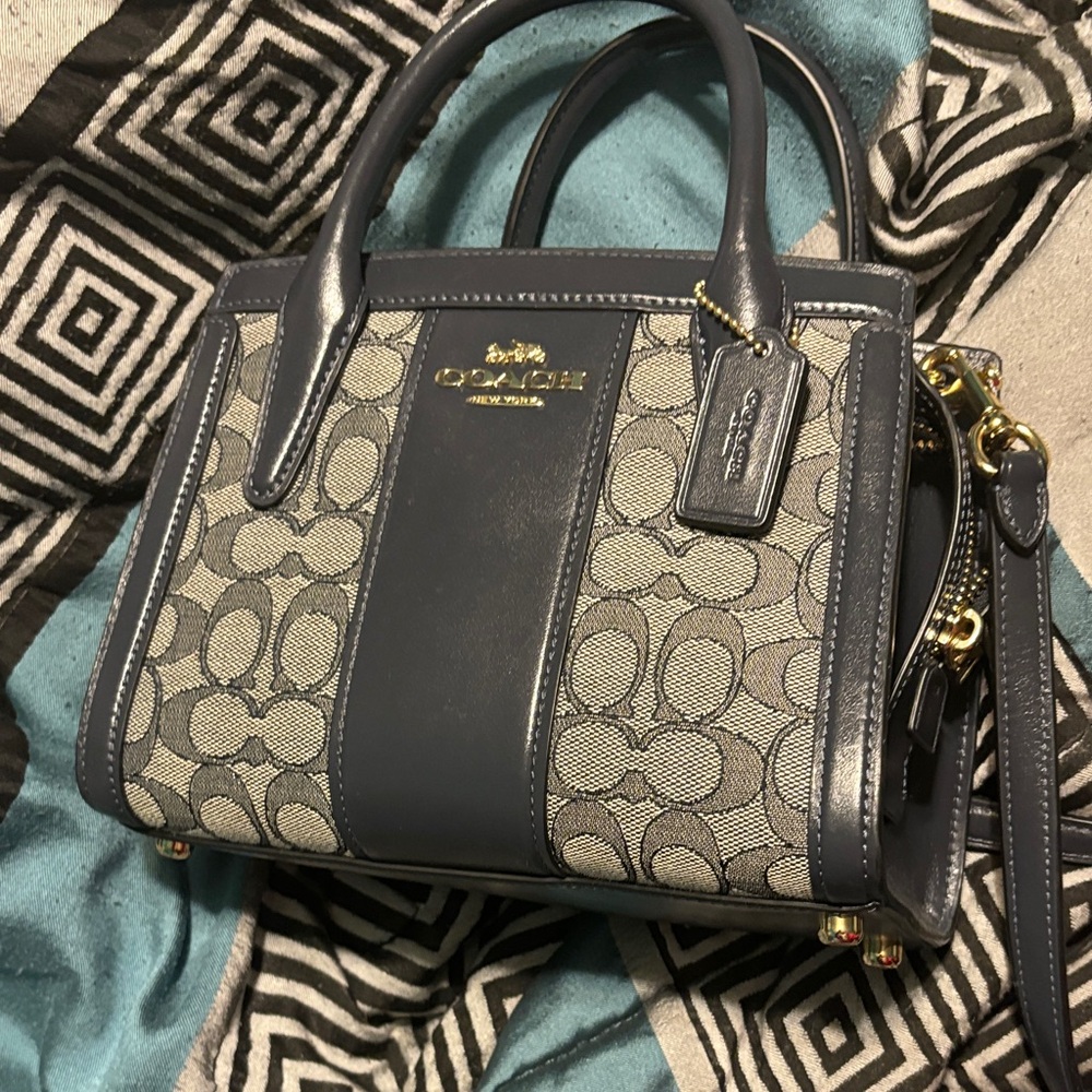 Coach Navy and Beige Signature Satchel